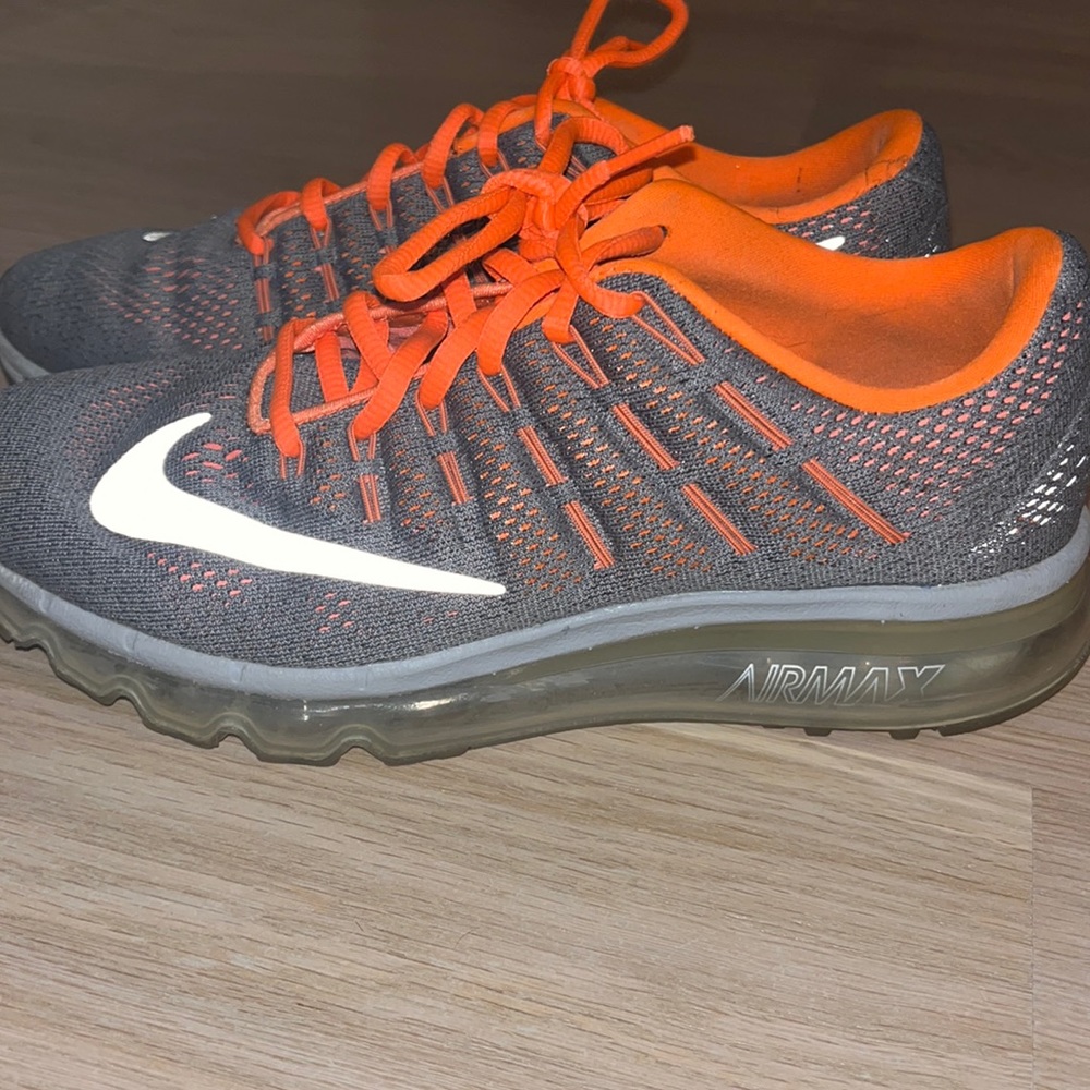 Gently used Nike air max gray and neon orange women sneakers size 7